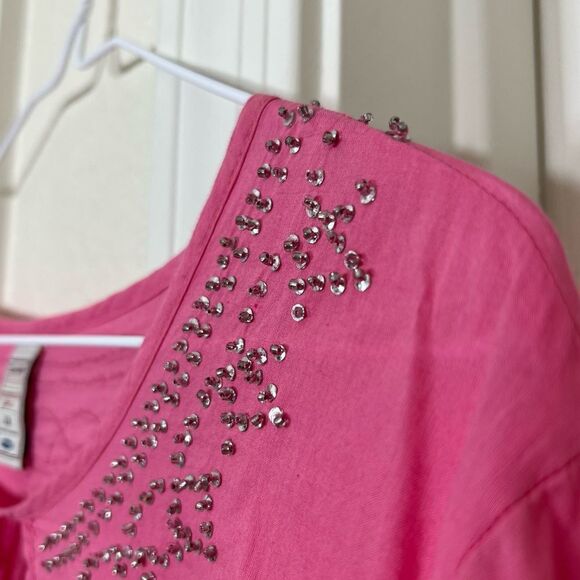 Old Navy Pink Long Sleeve Cotton Mini Sequins Scoop Tie Neck Tunic Top NWT 1X - Picture 4 of 13